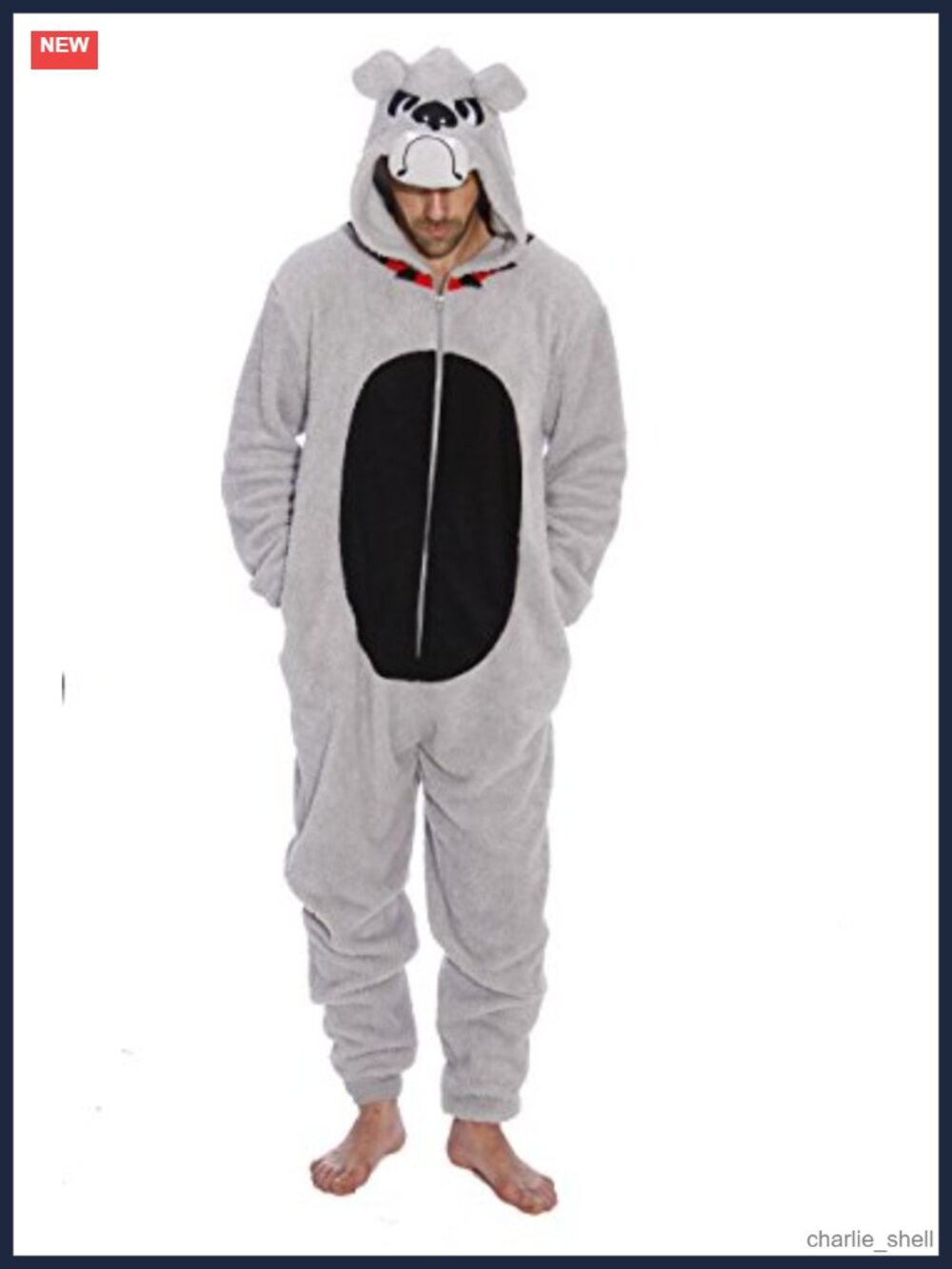 #followme Bulldog Adult Onesie Pajamas Hooded Non-Footed One Piece